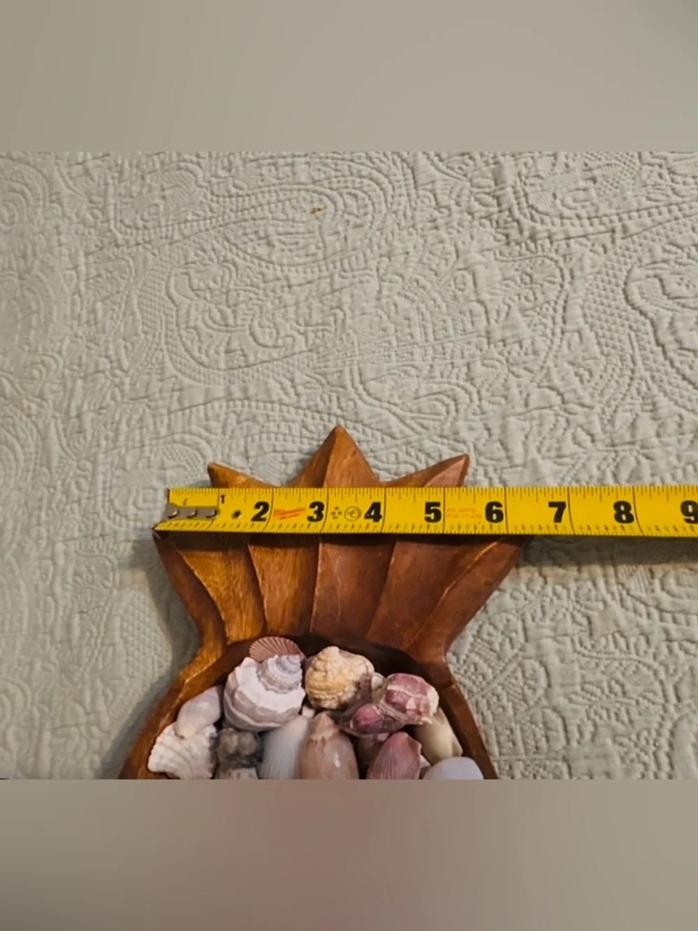 Hand carved wood pineapple tray, with local FL shells.